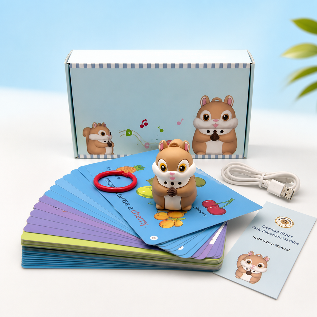 Nuvia Smart Squirrel talking flash-card reader with learning cards, box and charging cable